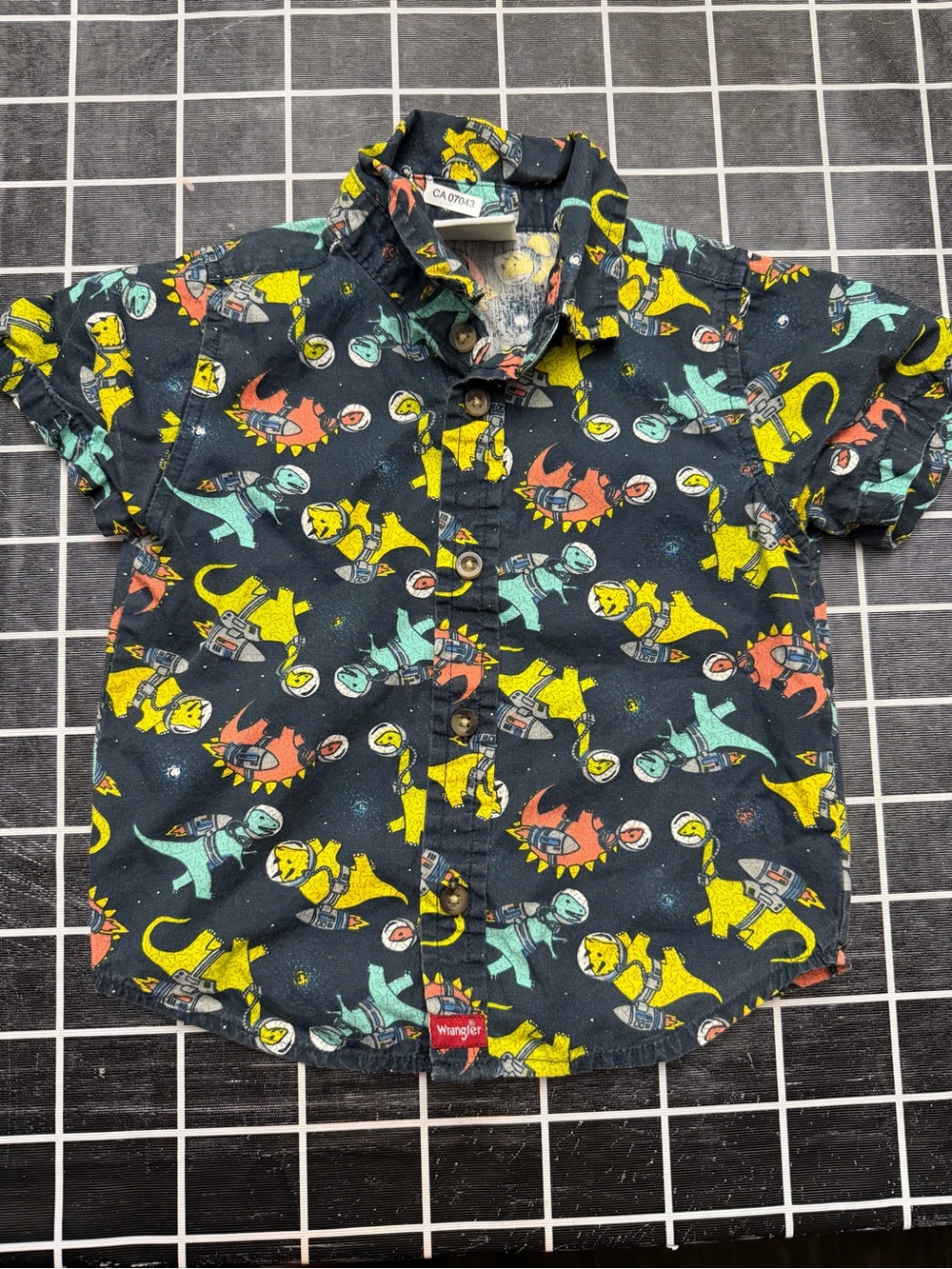 Wrangler Navy Short Sleeve Button-Down with Space Dino Print